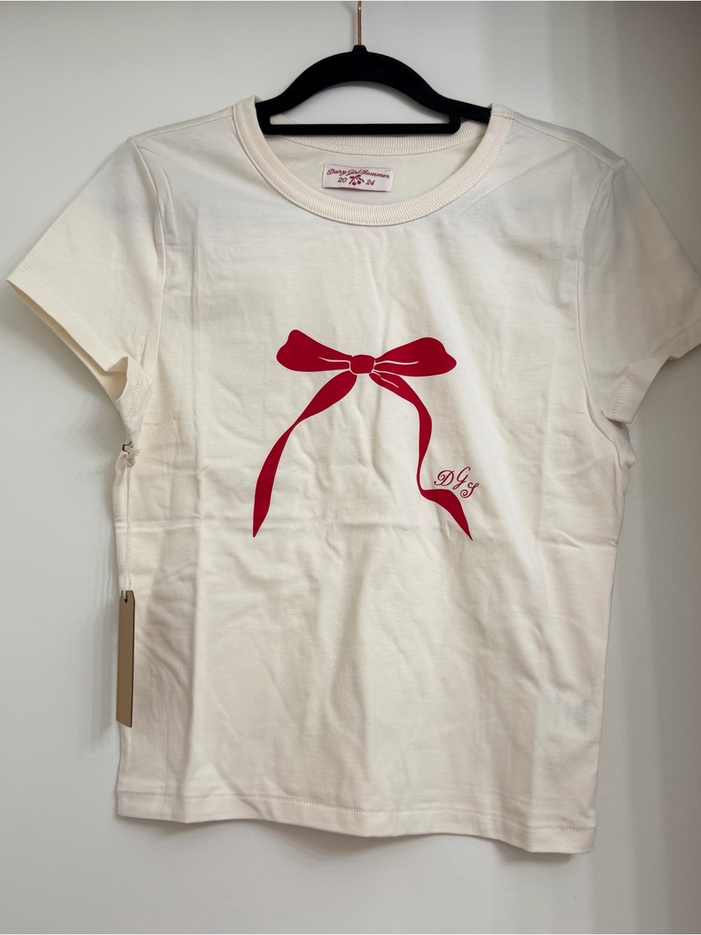 NWT Dairy Boy Baby Tee Cherry Ribbon Size Large White Red 100% cotton